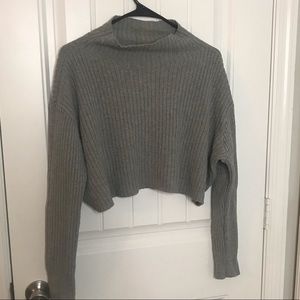 Gray Knit Crop turtleneck Sweater